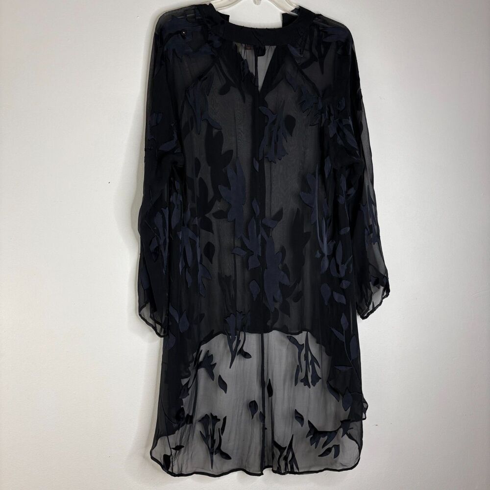 Soft Surroundings Silk Blend Floral Burnout Sheer Kimono Duster Black M - Picture 3 of 10